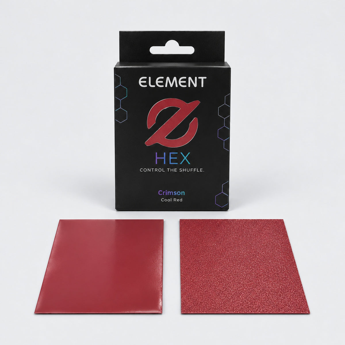 Element HEX Crimson box with glossy front and textured matte back sleeves