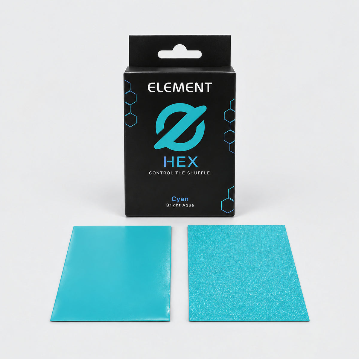 Element HEX Cyan box with glossy front and textured matte back sleeves